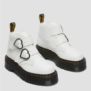 Dr. Martens Devon Heart White Milled Napa Leather Platform Boots